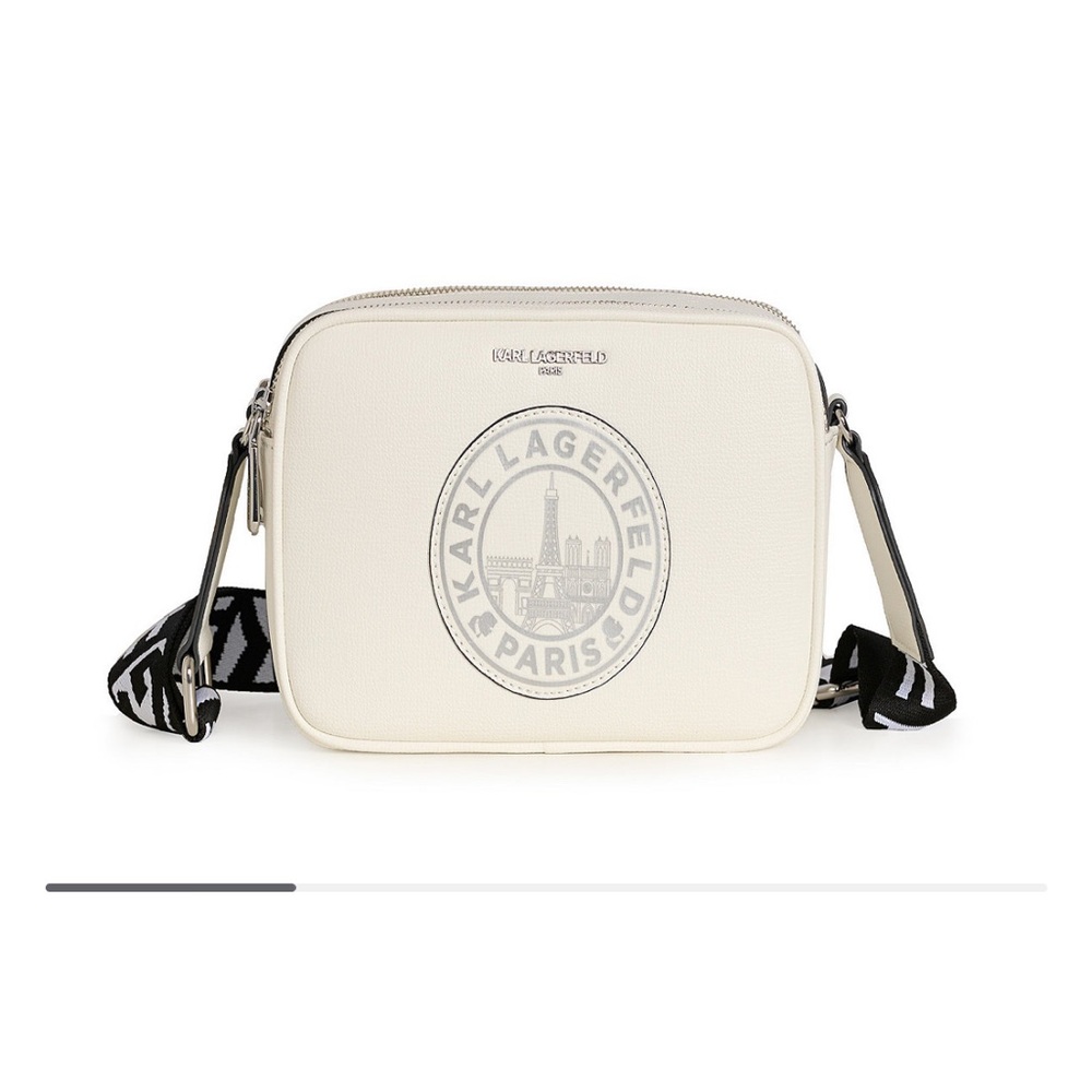 Karl Lagerfeld Cream Crossbody Camera Bag with Logo Strap NWT
